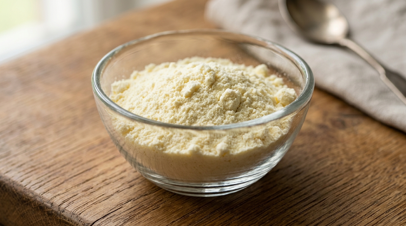 Full cream milk powder in a bowl